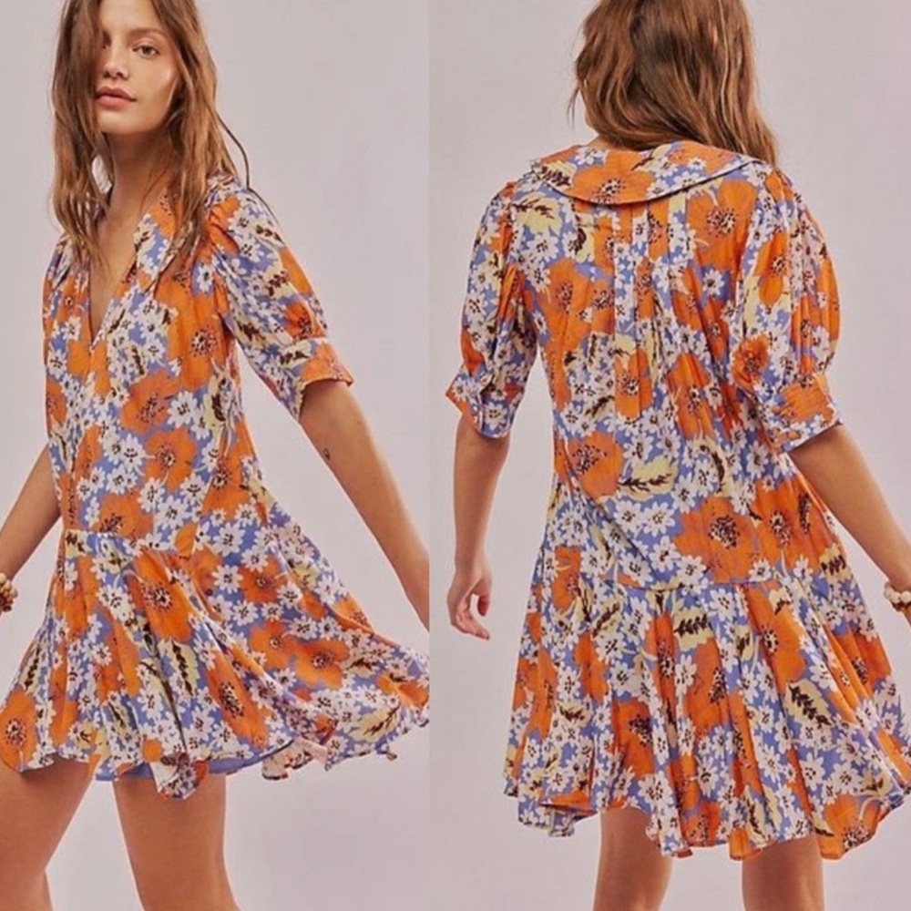 Free People Orange Floral Mini Dress